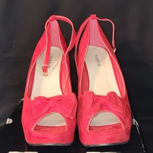 Torrid Red Bow Wedge Shoes Sandals Size 9W